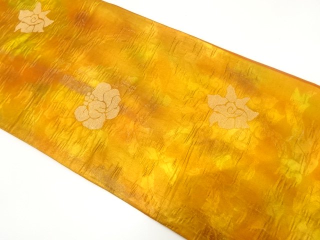 JAPANESE KIMONO / ANTIQUE FLORAL ARABESQUE PATTERN WOVEN FUKURO OBI (M